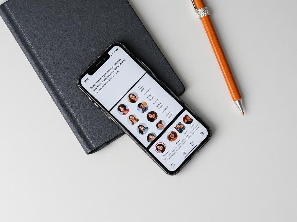 Phone showing an Instagram stories row with profile avatars