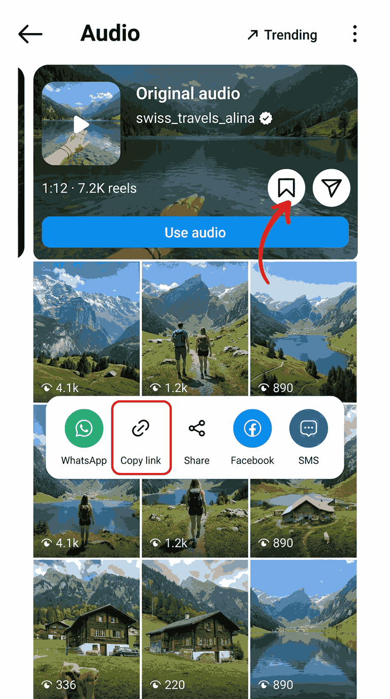 Copy the Instagram link from the share menu